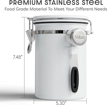 Veken Coffee Canister with Window, Airtight Stainless Steel Kitchen Food Storage Container with Lids, Date Tracker and Scoop for Grounds Coffee, Beans, Tea, Flour, Cereal, Sugar Jars, 22OZ, White - Image 2