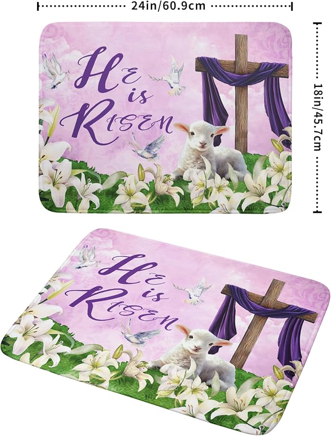 Giwawa Easter Purple Dish Drying Mat, He is Risen Cross Lamb Floral Dish Drainer Mats, Spring Lily Flowers Reversible Dish Drying Rack Pad Protector for Kitchen Countertop Decor, 18"x24"