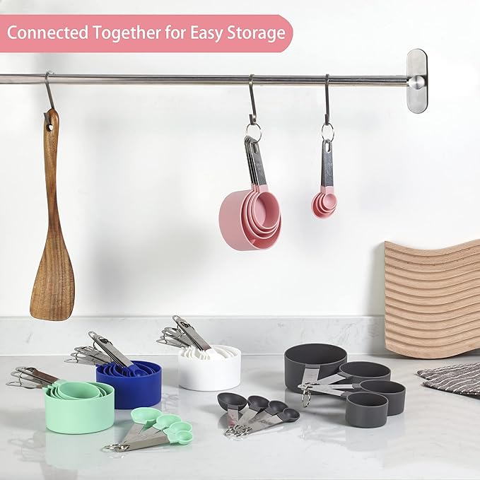 Measuring Cups and Spoons Set of Huygens Kitchen Gadgets 10 Pieces, Stackable Stainless Steel Handle Measuring Cups for Measuring Dry and Liquid Ingredient (Pink) - Image 5