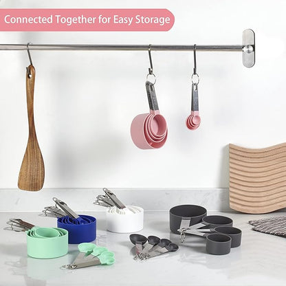 Measuring Cups and Spoons Set of Huygens Kitchen Gadgets 10 Pieces, Stackable Stainless Steel Handle Measuring Cups for Measuring Dry and Liquid Ingredient (Pink) - Image 5