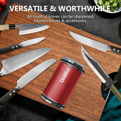 Knife Sharpener,Longer Rolling Knife Sharpener Kit,Diamond & Ceramic Knife Sharpening System with Leather Strop,4 Angle Guide, Replaceable Discs for All Kitchen Knives