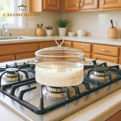 3 L Glass Cooking Pot with Lid, Glass Simmer Pot, Save Energy, Heat Resistant, for Water-based Recipes. Heart Shape Lid, Clear, 3.2QT(3000ml)