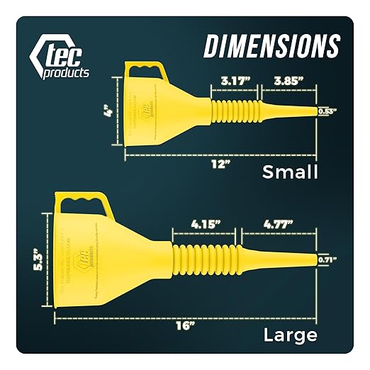 TEC Products FlexAll Long Flexible Funnels - Automotive Oil Funnel with Hose, Durable Nitrile Rubber for Oil Change, Transmission Funnel Fluid, Diesel, Fuel, Gas - Made in USA - Yellow (16 x 5 Inches) - Image 4