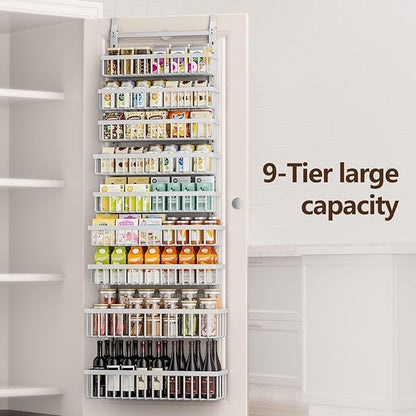 POKIPO 9 Tier Over The Door Pantry Organizer, 2 in 1 Wall Mount or Hanging Spice Rack with Adjustable Deep Basket, Heavy-Duty Seasoning Organizer and Storage for Kitchen Cabinet Closet Bathroom - Image 2