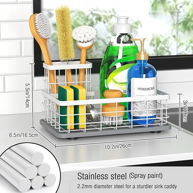 Kitchen Sink Caddy Organizer, [Stay-Dry Anywhere & No Drainage Needed] Sponge Holder for Kitchen Sink Countertop,Stainless Steel with Rust-Resistant Coating-10.24" L x 6.5" W x 5.83" H - Image 4