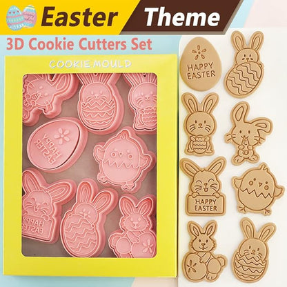 8 Pcs Cookie Cutters Set 3D Holiday Cookie Cutters for Party Baking Decoration (Easter)
