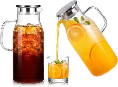 LUNA&MANTHA 2 Pack 2 Liter 68 oz Glass Pitcher with Lid and Handle, Water Pitcher for Fridge, Large Ice Tea Jug for Hot/Cold Drinks, Thick Borosilicate Glass Carafe for Coffee, Juice, Sangria by LUNAMANTHA