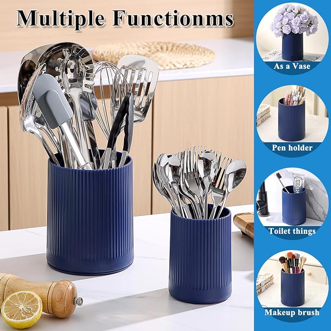 Kyraton Cooking Utensils Holder 2pcs, 360° Rotating Heavy Duty Plastic Kitchen Utensil Holder for Countertop, The Small Utensil Crock for Cutlery Silverware, Tooth Brush, Desk Pencil Pen - Image 4