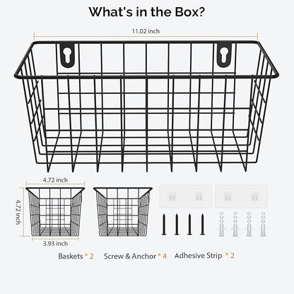 MaraFansie Hanging Kitchen Baskets Wire Storage Basket Adhesive and Screws Basket Over the Cabinet Door Organizer with Adhesive Strips and Screws Accessories, 2 Installations, 2 Pack - Image 7