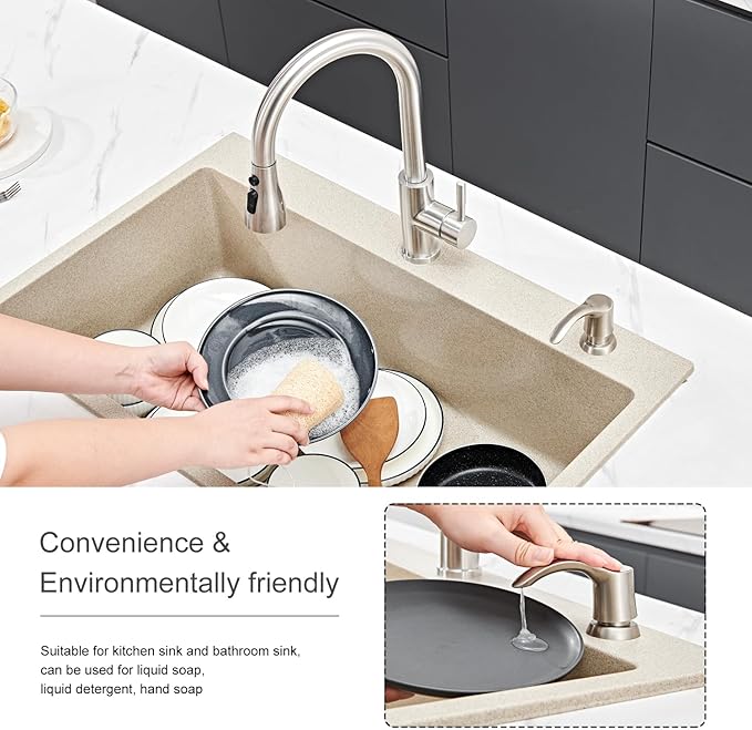 GAGALIFE Kitchen Sink Soap Dispenser - Sink Soap Dispenser Pump with 40" Silicone Extension Tube Kit (Brushed Nickel), Say Goodbye to Frequent Refills G080-1BN