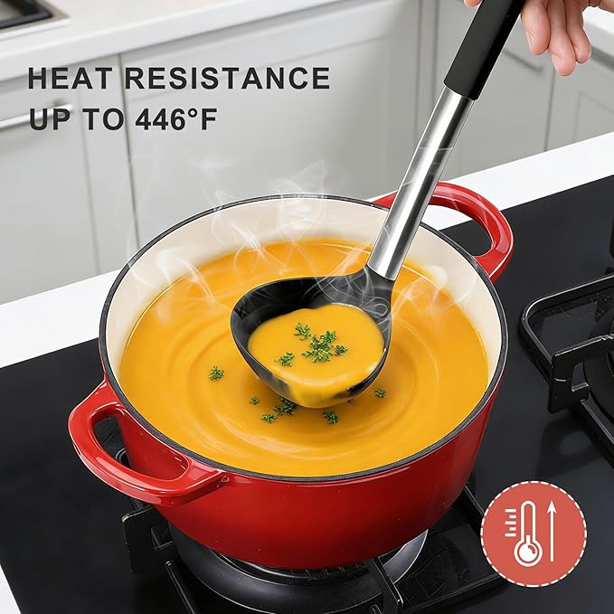Onader Kitchen Utensils Set, 15 Pcs Silicone Cooking Utensils Set with Holder and Heat Resistant Stainless Steel Handle for Nonstick Cookware - Black - Image 8