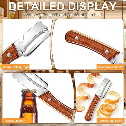 Premium Vegetable Peeler with Wooden Handle and Bottle Opener,2-in-1 Stainless Steel Kitchen Tool for Fruit Potato Zucchini Pumpkin Papaya(2 PSC) - Image 4