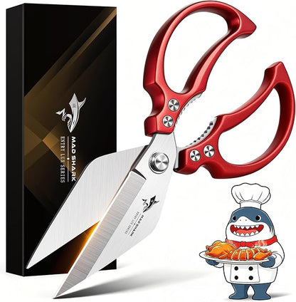MAD SHARK Heavy Duty Kitchen Scissors, Dishwasher Safe All Purpose Kitchen Shears, Premium Sharp Poultry Shears for Turkey, Meat, Seafood, Vegetables, Stainless Steel Blades, Gifts for Men Women