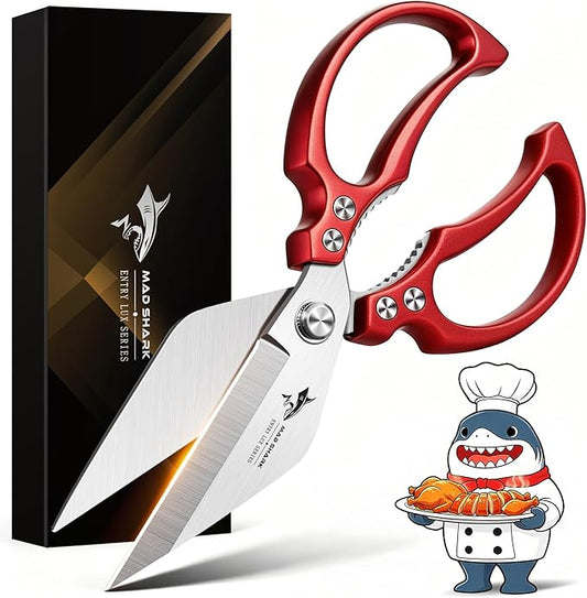 MAD SHARK Heavy Duty Kitchen Scissors, Dishwasher Safe All Purpose Kitchen Shears, Premium Sharp Poultry Shears for Turkey, Meat, Seafood, Vegetables, Stainless Steel Blades, Gifts for Men Women