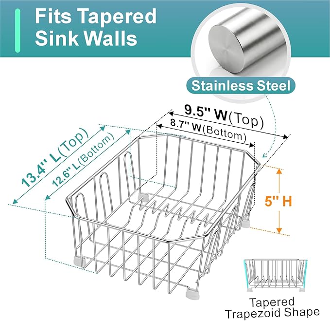 GSlife Mini in Sink Dish Drying Rack - Stainless Steel Small Dish Drainer for RV Kitchen Apartment Sink, 9.5" W x 13.4" L, White Utensil Holder - Image 3