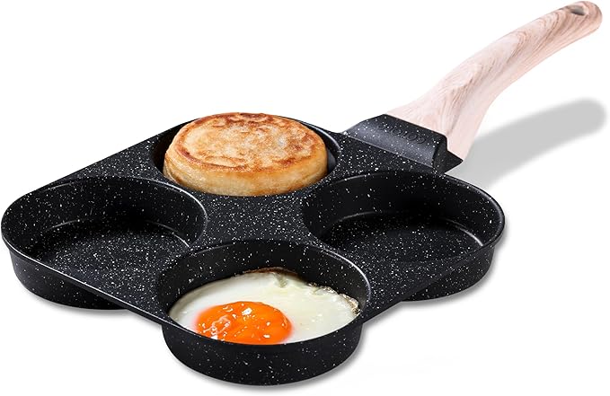 CAROTE Egg Pan Omelette Pan, 4-Cup Nonstick Granite Omelette Skillet - Pancake Pan and Healthy Egg Cooker Suitable for Gas Stove & Induction Cookware, Black - Image 3