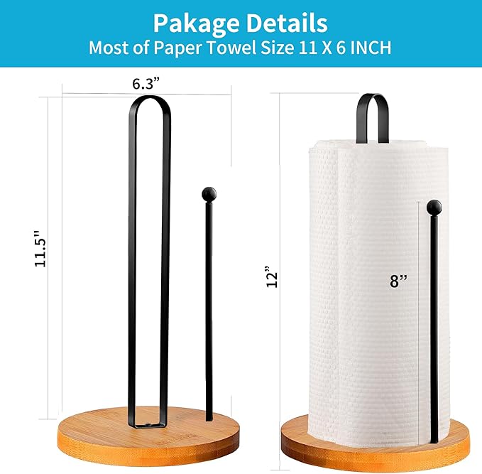 Wood Paper Towel Holder Countertop, TONLEA Kitchen Paper Towel Holder FreeStanding with Non-Slip Base for Kitchen and Bathroom Organization - Image 2