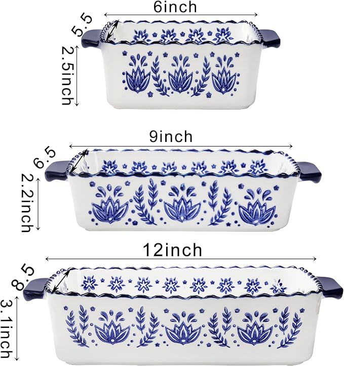 SOUJOY 3 Pack Porcelain Bakeware Set, Rectangular Baking Dishes, Lasagna Pan for Cooking, Kitchen, Casserole Dishes, Cake Dinner, Banquet and Daily Use - Image 2