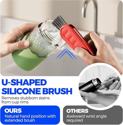 6 Pack Holikme 4 in 1 Cup Lid Cleaning Brush Set with 3 Straws, Multifunctional Bottle Brush, Silicone Cup Lid Gap Cleaner, Durable Bristle Crevice Cleaning Brush, Red - Image 2