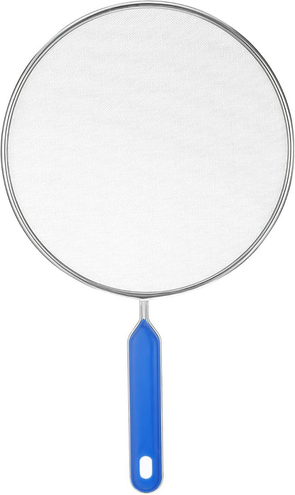 1PCS Splatter Screen for Frying Pan, 8Inch Stainless Steel Splatter Guard for Frying Pan Cooking Pots Food Strainer and Universal Cookware for Cooking, Kitchen Splash Guard No Oil Mess, No Burns(Blue) by Thinp