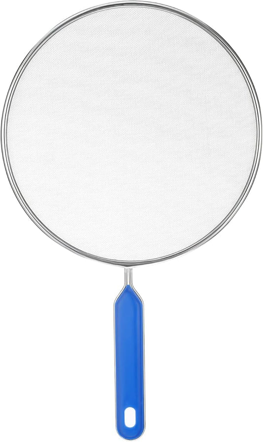 1PCS Splatter Screen for Frying Pan, 8Inch Stainless Steel Splatter Guard for Frying Pan Cooking Pots Food Strainer and Universal Cookware for Cooking, Kitchen Splash Guard No Oil Mess, No Burns(Blue) by Thinp