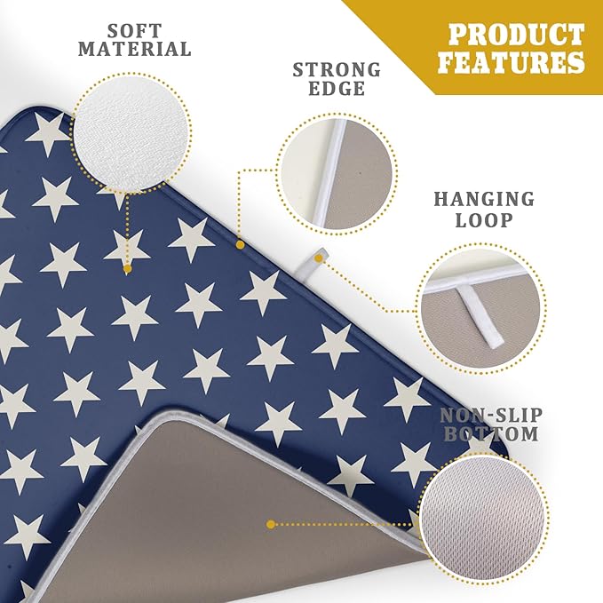 Patriotic July of 4th Blue Star Dish Drying Mat for Kitchen Counter 18x24 Memorial Independence Day Absorbent Reversible Microfiber Drying Mats Kitchen Countertop Protector Dishes Drainer Pad - Image 4