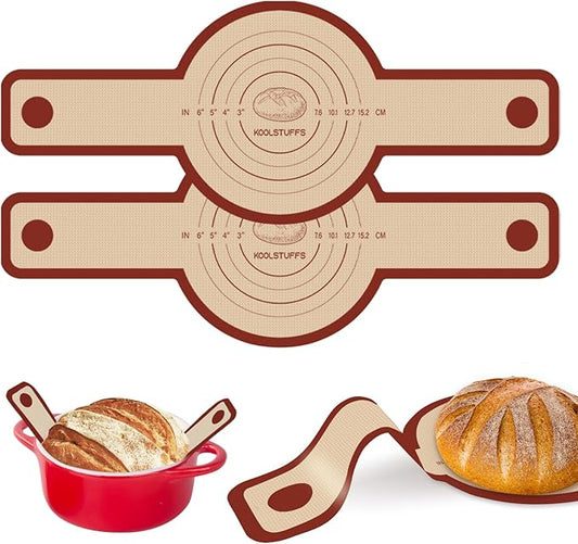 Silicone Bread Sling for Dutch Oven, 2 PCS Red Non-Stick & Reusable Bread Baking Supplies with Extra Long Handles, Easily Transfer Sourdough, Dishwasher Safe, Round by Koolstuffs