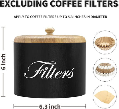 Wooden Coffee Filter Holder with Lid, Basket Storage Container for Counter, Black Small Bar Accessories for Coffee Bar Station(Black Wooden) - Image 2