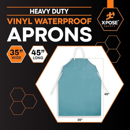 Xpose Safety Heavy Duty Vinyl Waterproof Aprons, White - For Home, Industrial and Commercial Use - Chemical Resistant