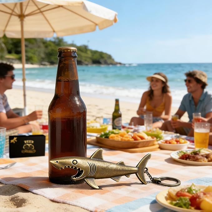 Cool Shark Bottle Opener Keychain, Vintage Zinc Alloy Beer Opener, Portable Key Ring, Beach Bar Decor, Ideal Gift for Father's Day, Christmas, Dad, Husband, Boyfriend, Grandpa