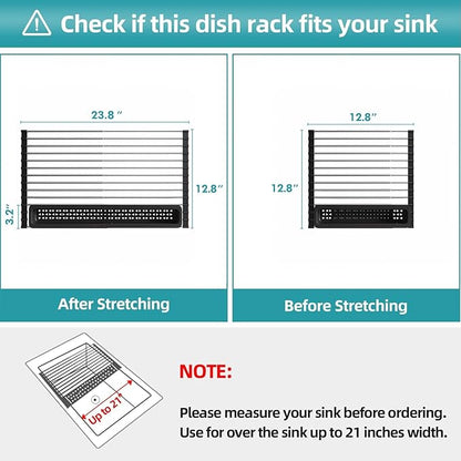 JASIWAY Roll Up Dish Drying Rack, Expandable (12.8"-23.8" D x 12.8" W) Stainless Steel Portable Over The Sink Dish Drainer for Kitchen Sink Counter, Foldable Sink Cover with Removable Utensil Holder - Image 3