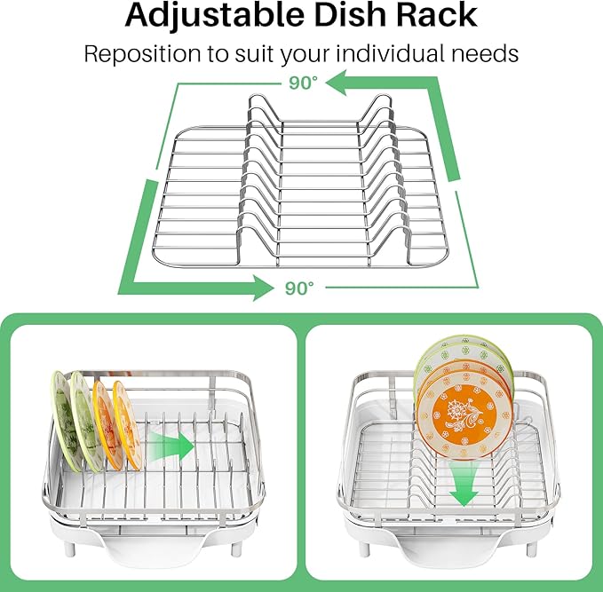 SAYZH Dish Drying Rack - Expandable Dish Rack for Kitchen Counter, Rust-Resistant Dish Drainer with Utensil Holder and Raised Guardrail, Kitchen Organizer for Cup and Bottle (White) - Image 7