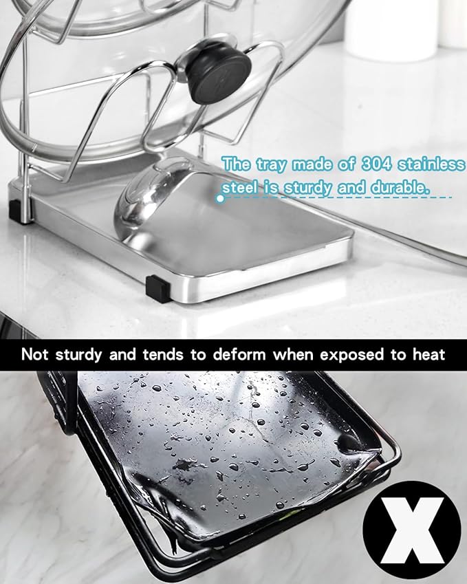 YQh pot lid holder,Two-compartment Stainless Steelcooking rack,pot lid holder while cooking,spoon rest with lid holder,spatula holder for counter,stove top shelf spoon and lid rest,pot lid organizer - Image 3