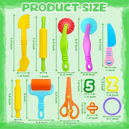 iShyan Dough Tools 55 PCS Dough Play Tools Set for Kids, Plastic Alphabet Numbers Shapes Cutters, Rollers, Scissors - Image 2