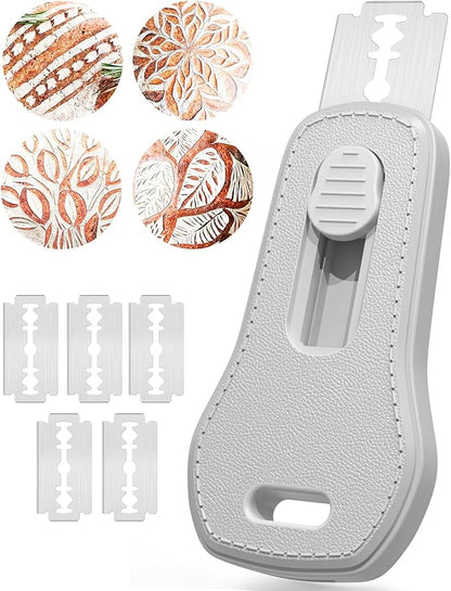 24SHEN Bread Lame, Sourdough Scoring Tool with Extractable & Magnetic, Sour Dough Tools Sourdough Cutter for Homemade Bread Making, Scoring Knife Include 5 Razor Blades-Gray by 24SHEN