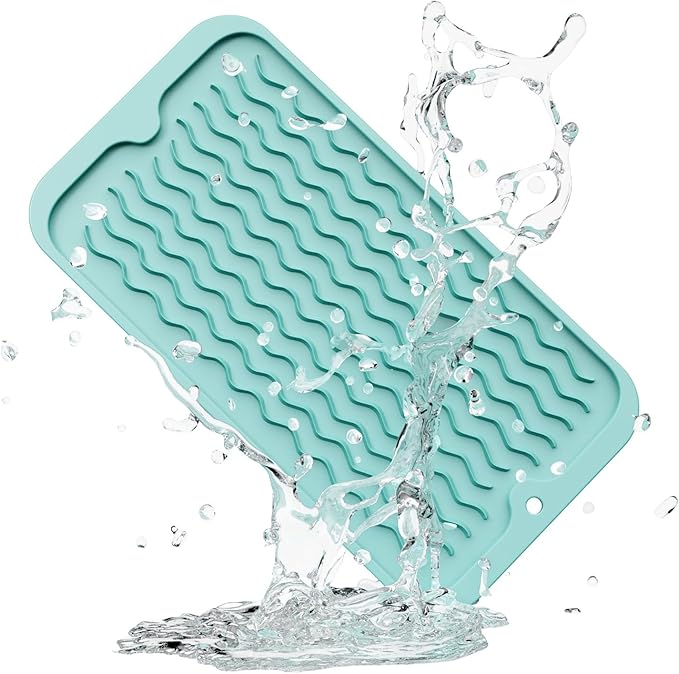 ZLR Silicone Sponge Holder & Sink Caddy Tray (6" x 12") - Narrow Dish Drying Mat for Kitchen Counter - Waterproof Soap Dispenser Organizer, Non-Slip Bathroom Vanity Tray (Mint Green) by ZLR