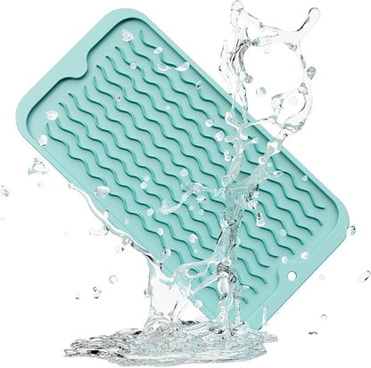 ZLR Silicone Sponge Holder & Sink Caddy Tray (6" x 12") - Narrow Dish Drying Mat for Kitchen Counter - Waterproof Soap Dispenser Organizer, Non-Slip Bathroom Vanity Tray (Mint Green) by ZLR