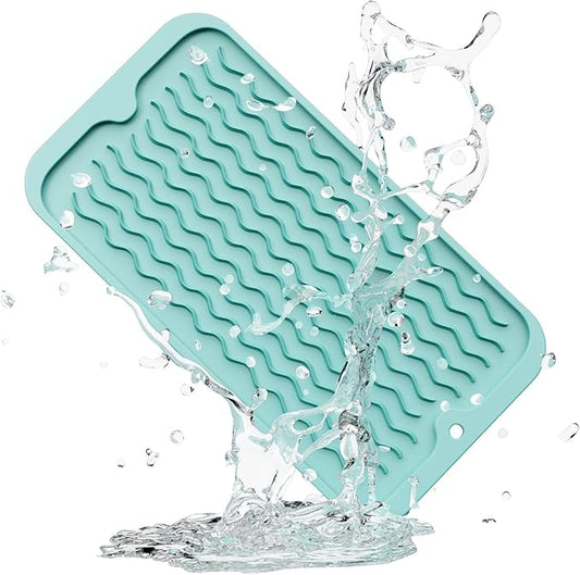 ZLR Silicone Sponge Holder & Sink Caddy Tray (6" x 12") - Narrow Dish Drying Mat for Kitchen Counter - Waterproof Soap Dispenser Organizer, Non-Slip Bathroom Vanity Tray (Mint Green) by ZLR