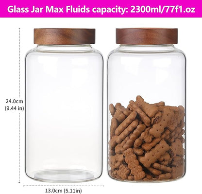 Large Glass Coffee Jars Round Storage Canister with Wooden Lid Clear Glass Food Jar for Pantry Sugar Tea Coffee Bean Spice Nuts Cookies Bath Salts - Image 2