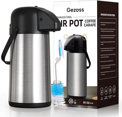 Coffee Carafe for Keeping Hot - Gezoss 85OZ / 2.5L Airpot Coffee Dispenser with Pump - Large Coffee Carafe for Hot Drinks Tea Liquid - Insulated Stainless Steel Hot Water Beverage Urn for Parties - Image 9