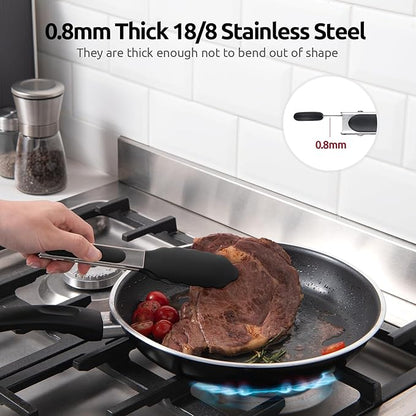 600ºF Heat Resistant Kitchen Tong: U-Taste 7 inch Silicone Cooking Tong with Firm Sealed Non Stick Rubber Tips & Silicon Coated 18/8 Stainless Steel Handle & Smooth Locking for Serving Salad (Black) - Image 5