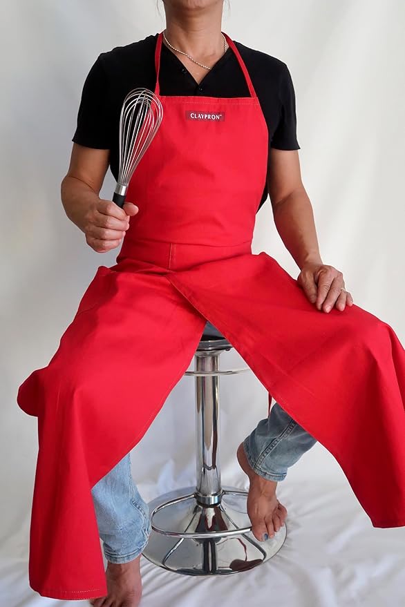 Deep Purple Split Leg Apron, Cotton Canvas Full Coverage Pottery Apron for Artists, Overlap Design for Ceramics, Glazing, Wheel Throwing