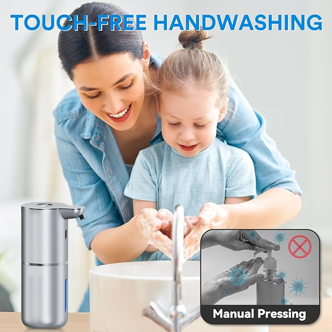 Automatic Foaming Soap Dispenser Touchless, Rechargeable Electric Hand ＆ Dish Soap Dispenser for Bathroom and Kitchen - Smart Digital Display, 6 Adjustable Level, 380ml, Wall Mounted, IPX5