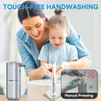 Automatic Foaming Soap Dispenser Touchless, Rechargeable Electric Hand ＆ Dish Soap Dispenser for Bathroom and Kitchen - Smart Digital Display, 6 Adjustable Level, 380ml, Wall Mounted, IPX5