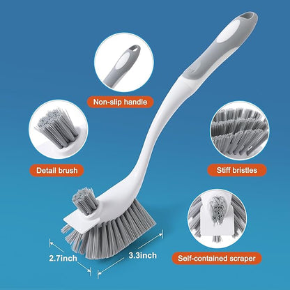 4-Pack Heavy-Duty Dish Scrub Brushes with Stiff Non-Scratch Bristles & Long Handle - Multi-Purpose Kitchen Cleaning Brushes for Pots, Pans, Bottles, Deep Cleaning - Image 2