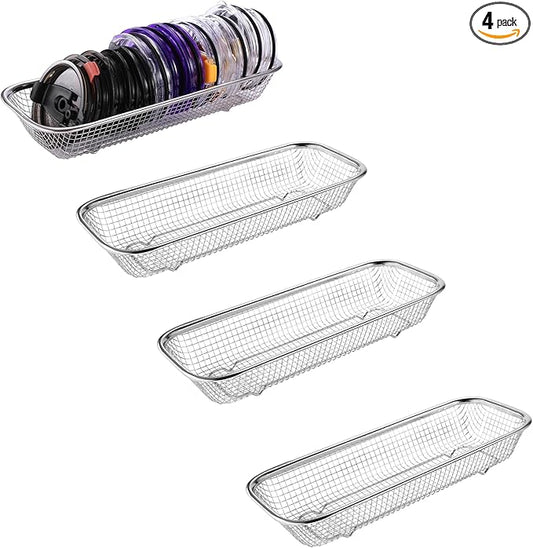 4Pack Stainless Steel Tumbler Cup Lid Organizer Inside Cabinet, Mason Jar Lid Holder, Rectangular Basket for Storage of Silverware, Chopsticks, straws and Utensils by YokuMade