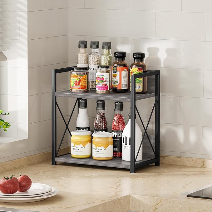 Giikin Countertop Shelf Organizer, 2 Tier Coffee Organizer for Desktop, Grey Counter Shelf Spice Rack for Kitchen (Grey, M) - Image 4