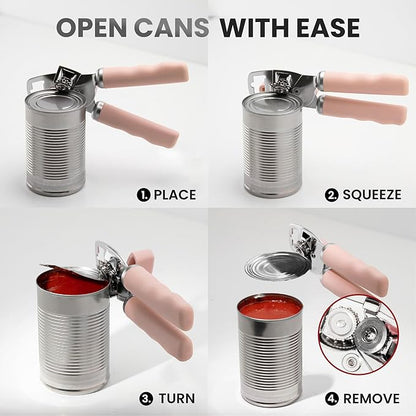 Zulay Kitchen Heavy Duty Stainless Steel Can Opener Manual with Bottle Opener - Rust Proof Manual Can Opener With Turn Knob & Comfy Soft Grip Handles - Peach - Image 6