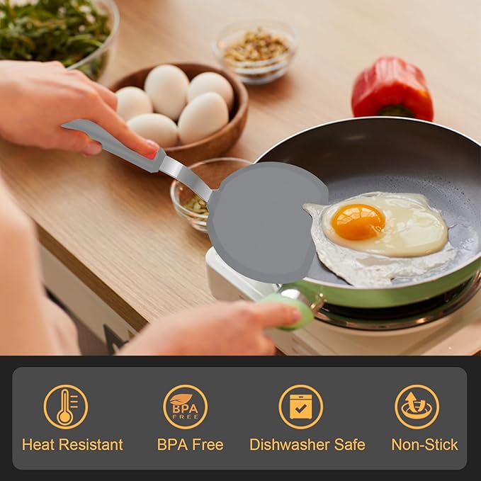 Silicone Spatula Turner Set of 3, Beijiyi 600°F Heat Resistant Cooking Spatulas for Nonstick Cookware, Large Flexible Kitchen Utensils BPA Free Rubber Spatula Set for Egg, Pancake, Fish (Gray) - Image 3
