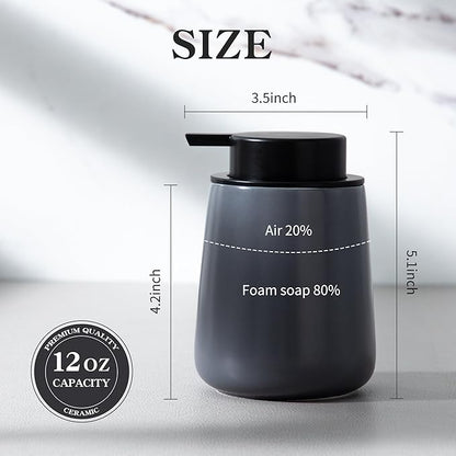 Enra Foaming Soap Dispenser,12 oz Foam Ceramic Hand Soap Dispenser, for Bathroom,Kitchen with Easy-to-Press Pump (Gray Foam Type)